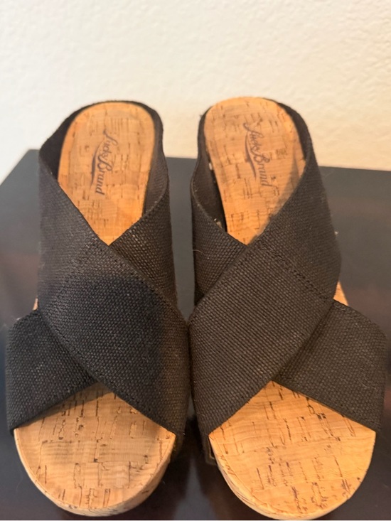 Lucky Brand Shoes - Women’s Lucky Brand Size 7.5 Black Crisscross Cork Wedge Platform Shoes